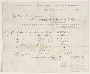 Försäljningsbrev till överste B. S. Jordan, 5 september 1855 (bläck på papper) av J. H. Belter and Co. J. H. Belter and Co.