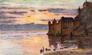 Gendarmerie, Tour Gabriel och River Coesnon, Mont St Michel (färg litho)