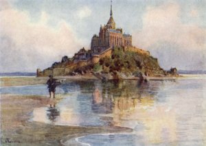 Mont St Michel från Tombelaine, Afton (färg litho)