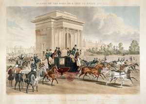 Hästdragna vagnar längs Hyde Park Corner, London, 1838