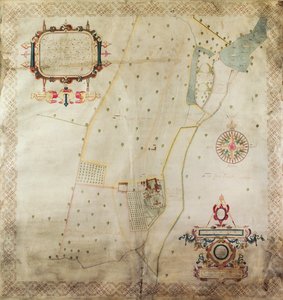 Karta över herrgården i Shifnal, Shropshire, 1635 (bläck och färg på veläng)