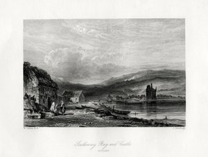 Scalloway Bay och slott, Zetland, 1800-talet av J. Horsburgh