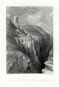 Klostret St Saba, vildmarken Engadi, Heliga landet, 1800-talet. av J. Horsburgh