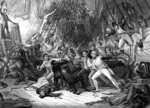 Nelson går ombord på San Josef, slaget vid Cape St Vincent, 1797.