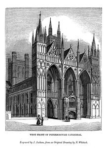 Västra fronten av Peterborough Cathedral, 1843 av J. Jackson
