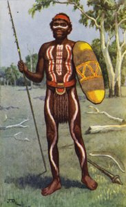australiensisk aborigin (färg litho)