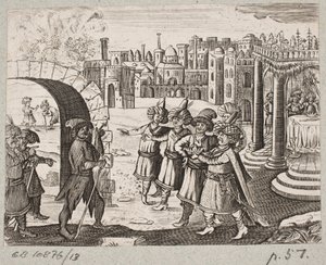 Illustration till Adam Olearius, "Persian Rosenthal av en genial poet Schich Saadi […]", Schleswig 1660 av J. Muller