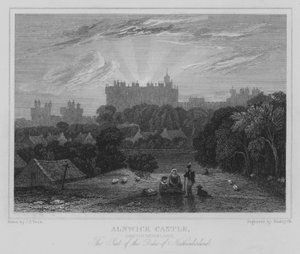 Alnwick Castle, Northumberland, sätet för hertigen av Northumberland (gravyr)