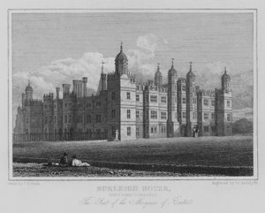 Burleigh House, Northamptonshire, sätet för Marquess of Exeter (gravyr) av John Preston Neale
