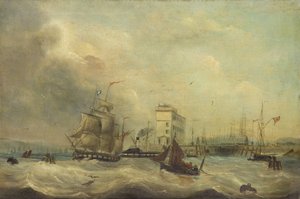 Cardiff Docks (olja på duk) av J. Price