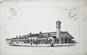 Ny station vid Dovor (sic). London, Chatham och Dovor Railway. 1860 (etsning på papper) av J. R. Jobbins