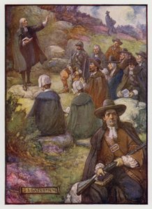Beväpnade vaktposter som håller vakt under ett möte för skotska Covenanters, 1600-talet