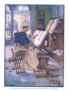 Det var i klostren som böcker skrevs och kopierades, från English Literature pub.av T C & EC Jack, ca 1920 av J. R. Skelton