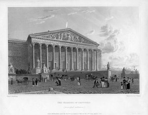 Deputeradekammaren, huvudingång, Paris, Frankrike, 1822
