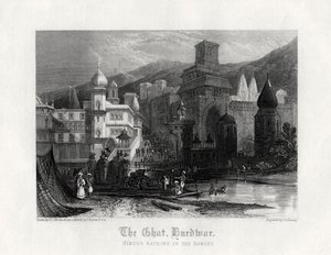 Ghat, Hurdwar, hinduer som badar i Ganges, 1800-talet