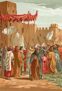 Möte av Petrarch och Guy de Chauliac utanför påvarnas slott i Avignon av J. Serra