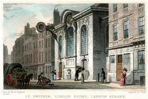 Church of St Swithin och London Stone, Cannon Street, City of London, c1830.
