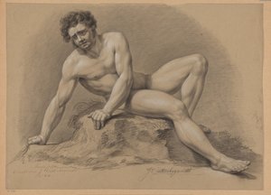 Sittande manlig naken, sedd framifrån (2:a pris 1810) av J. Uittenbogaardt