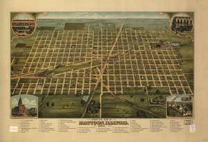 Fågelperspektiv över Mattoon, Illinois 1884. av J. W. Shober and Carqueville Smith