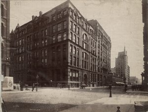 Det sydöstra hörnet av Dearborn och Monroe Streets, Chicago, 1890 av J. W. Taylor