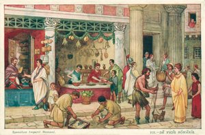 Forntida romersk gatubild (färg litho)