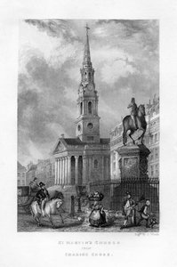 St Martins Church från Charing Cross, London, 1800-talet. av J. Woods