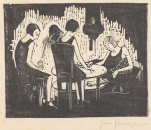 Fyra kvinnor sitter vid ett bord av Jac Jongert (signed by artist)