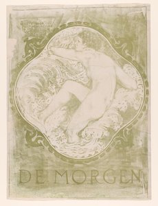 Naken kvinna i vågorna De Morgen / Sketch för en väggmålning i Vooruit Purmerend-byggnadsarkitekten J.J.P. Gammal. (titel på objekt)