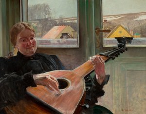 Porträtt av konstnärens syster Helena med en lut av Jacek Malczewski