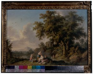 Ett Par Landskap Med Badande Nymfer av Jacob-Philippe Hackert