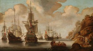 En fransk eskader nära en klippig kust av Jacob Adriaensz. Bellevois