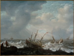 Trebefälhavare och andra fartyg på stormiga hav av Jacob Adriaensz Bellevois
