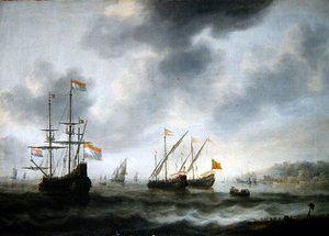 Det holländska flaggskeppet De Roode Leeuw och två engelska fartyg (olja på duk) av Jacob Adriaensz. Bellevois