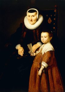 Porträtt av en dam, 80 år med en flicka, 6 år, tre fjärdedels längd, ca 1632-33