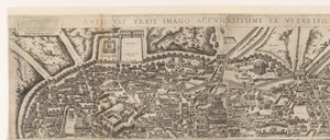 Plattegrond van Rome ten tijde van keizer Augustus (bovenste blad) (titel på objekt) Bilder från antikens Rom från spår av förstörda byggnader (titel på objekt) av Jacob Bos