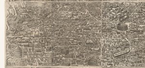 Plattegrund van Rome ten tijde van keizer Augustus (mellansta blad) En mycket exakt bild av den antika staden bildad från antika monument Bilder av antikens Rom från spår av förstörda byggnader av Jacob Bos