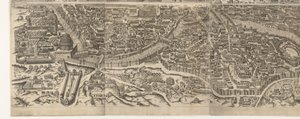 Plattegrond van Rome ten tijde van keizer Augustus (underste blad) En mycket exakt bild av den antika staden bildad från antika monument Bildningar av det antika Rom från spår av förstörda byggnader (...) av Jacob Bos