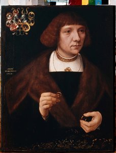 Porträtt av en man med ringar. Manliga porträtt med ringar. Jacob Van Utrecht målning (cirka 1479-efter 1525) av Jacob Claesz. von Utrecht