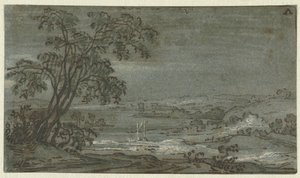 Kuperat landskap med flodböj Aen den Rijn (titel på objekt) av Jacob Colijn
