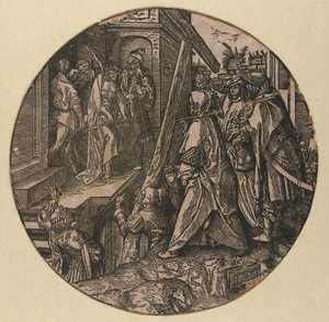 Pilatus visar Kristus för folket (Ecce Homo) The Round Passion (serietitel) av Jacob Cornelisz van Oostsanen