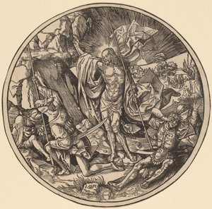 Uppståndelsen och de heliga kvinnorna på väg till Kristi grav av Jacob Cornelisz van Oostsanen