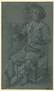 Teckning, Sittande kavaljer med vinglas, 1650-60 av Jacob Duck