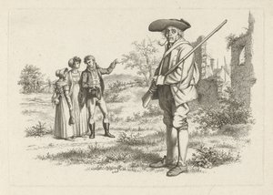Jägare och sällskap vid en ruin Studietryck / Etudes gravées (serietitel) av Jacob Ernst Marcus