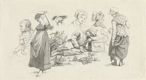 Studieark med en sovande pojke och figurer Studietryck / Etudes gravées (serietitel) av Jacob Ernst Marcus
