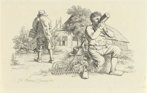 Två bönder på en gård Studietryck / Etudes gravées (serietitel) av Jacob Ernst Marcus