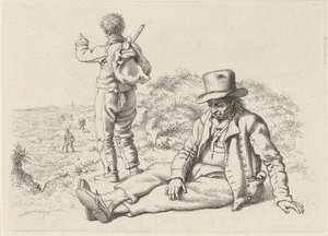 Sittande och en stående man på en strand Studietryck / Etudes gravées (serietitel) av Jacob Ernst Marcus