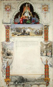 Design för ett tackdokument till Bremen från Hamburg, 1843 (blyerts, penna och bläck samt wc på papper)