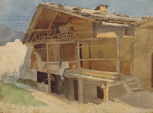 Farmhouse under Construction, 1829 (penna & bläck och wc på papper) av Jacob Gensler
