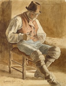 Fisherman Mending a Net, 1834 (penna och wc på papper) av Jacob Gensler