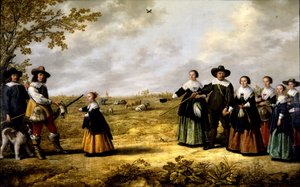 Porträtt av en familj i ett landskap
